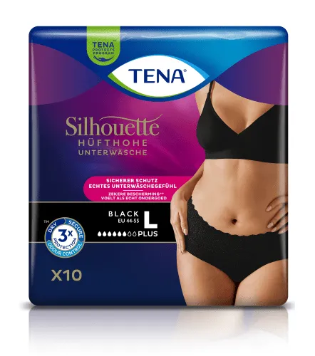 TENA Silhouette Plus Lady Pants Normal Black L Hüfte 95 bis 125 cm(1 Karton: 2 x 10 Stück)