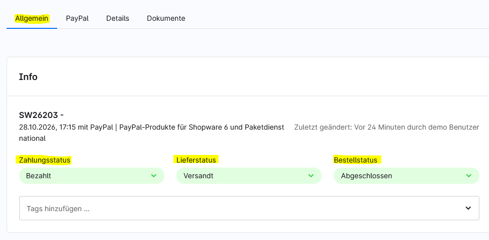 Lieferstatus auf Versand setzen
