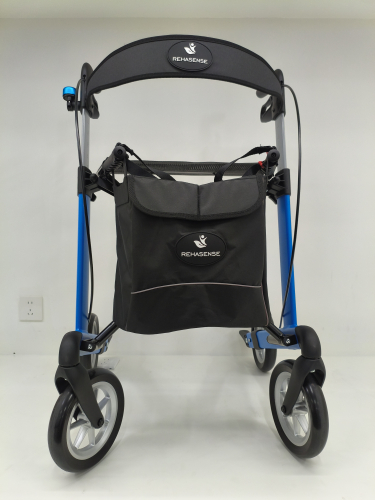 Rollator SERVER PUR-Softräder SKY BLUE, mit Stockhalter, Tasche, Rückengurt und Klingel