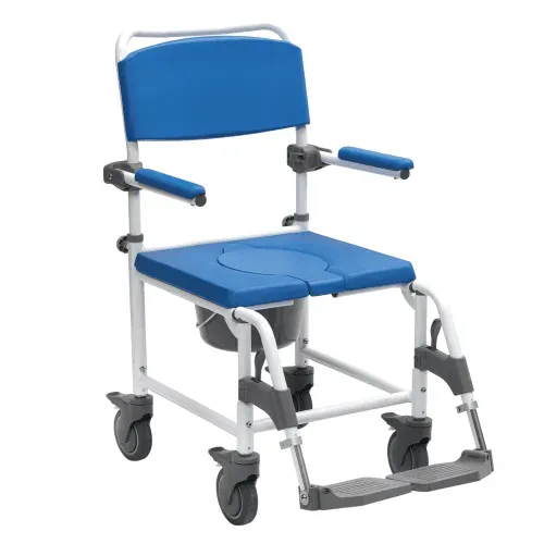 Dusch-Toilettenrollstuhl ASTON 5"Räder,weiß-blau