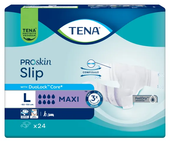 Windelhose TENA Slip PROskin Maxi L, Hüfte 92-150 cm (1 Karton: 3 x 24 Stück)