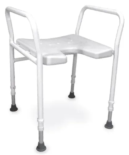 Duschhocker DS 130 ohne Lehne mit Armlehnen und Ausschnitt, weiß