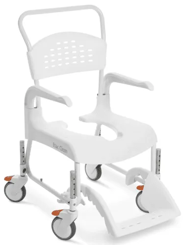 Dusch- und Toilettenrollstuhl Clean, höhenverstellbar weiß, Sitzhöhe 47,5-60 cm