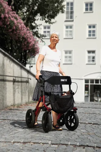 Rollator TAiMA XC, luftbereift, Netz und Stockhalter, rot-metallic