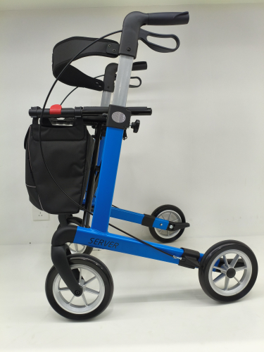 Rollator SERVER PUR-Softräder SKY BLUE, mit Stockhalter, Tasche, Rückengurt und Klingel