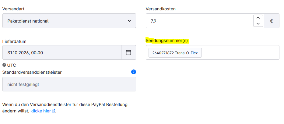 Sendungsnummer im Backend eintragen