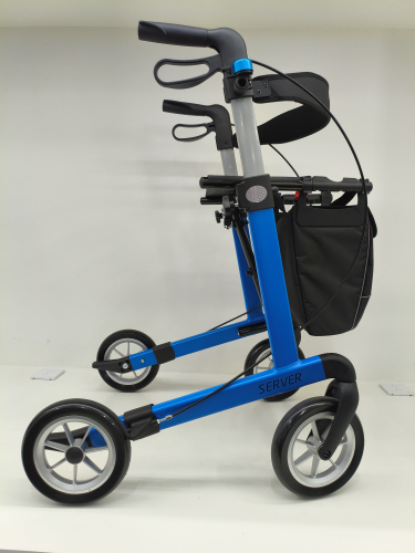 Rollator SERVER PUR-Softräder SKY BLUE, mit Stockhalter, Tasche, Rückengurt und Klingel