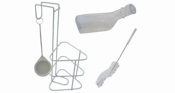 Urinflaschen-Set, Flasche,Halter,Bürste,weiß