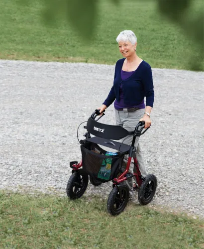 Rollator TAiMA XC, luftbereift, Netz und Stockhalter, rot-metallic